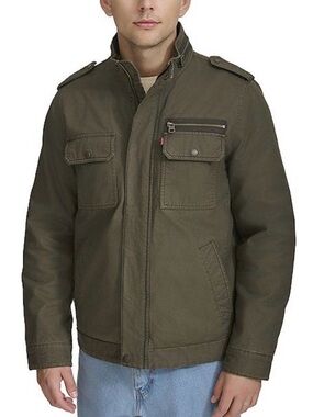 LEVI’S Men's Washed Cotton Two Pocket Olive Green Military Jacket